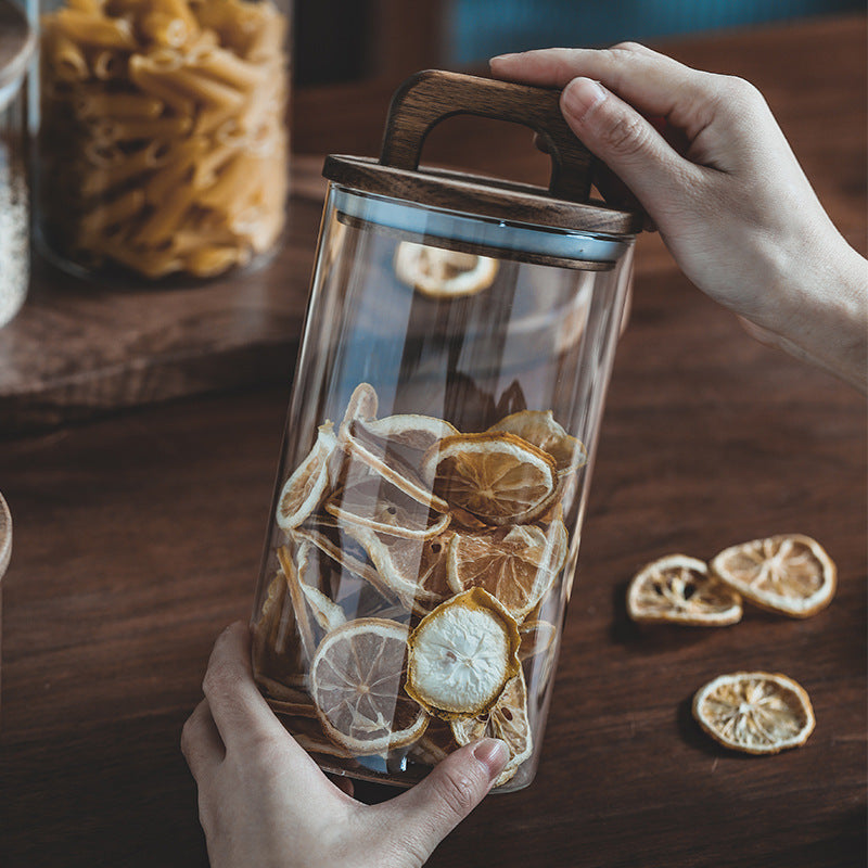 Glass Storage with Dark Wood Handle Lid - 1000ml