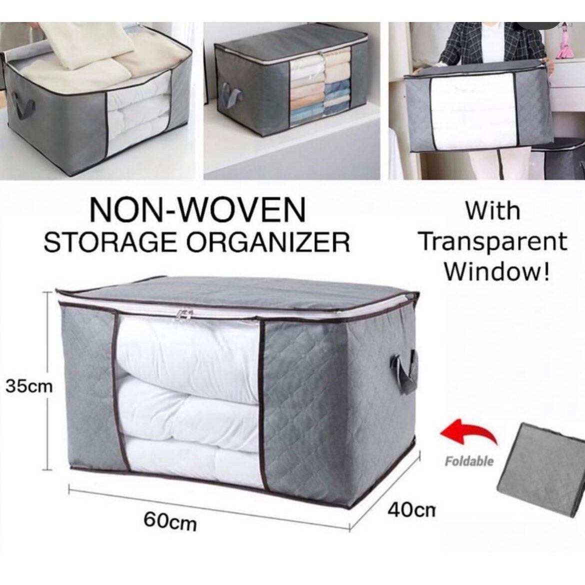 Foldable Non-woven Storage Organizer Box with Clear Window- 84L