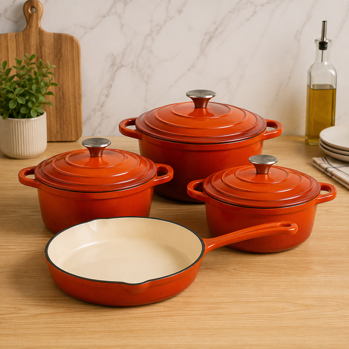 Luxury Dutch Oven Cast Iron Cookware Set RED - 7 PCS