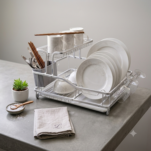 2-Tier Dish Drying Rack with Utensil Holder