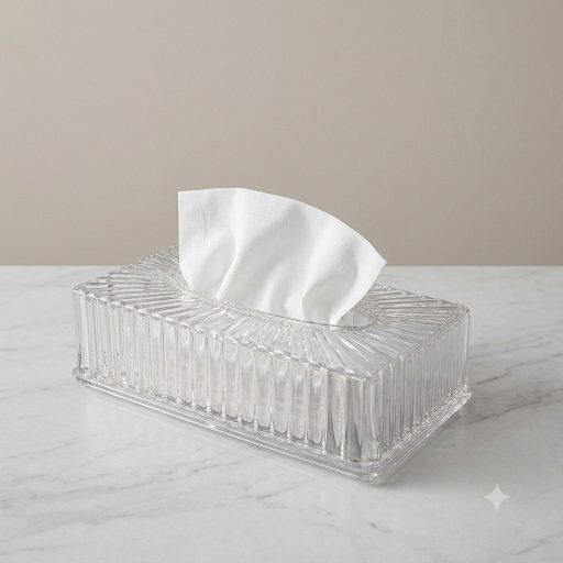 Acrylic Tissue Box with Transparent Ribbed Design