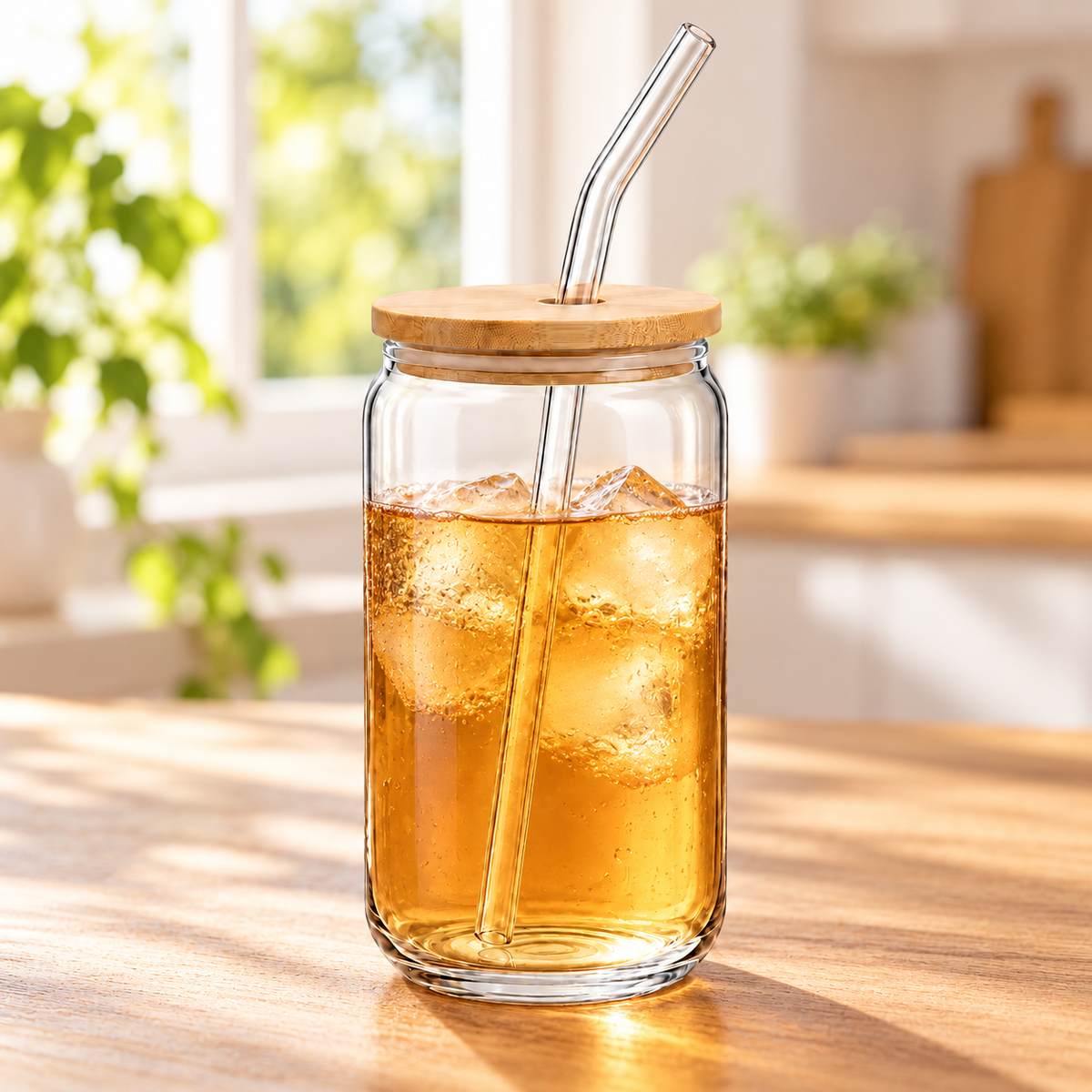 550ml Glass Tumbler with Bamboo Lid & Glass Straw
