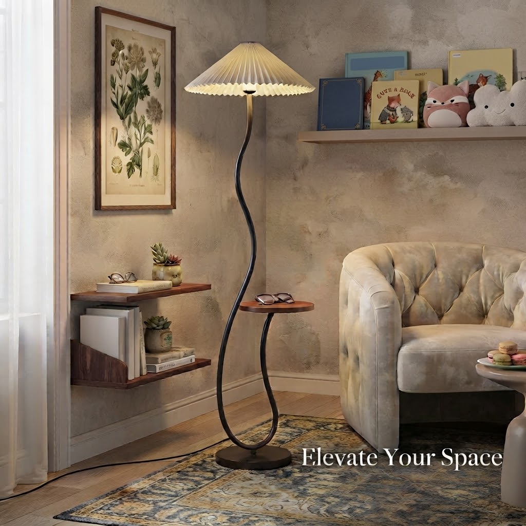 Modern Wavy Floor Lamp with Side Table