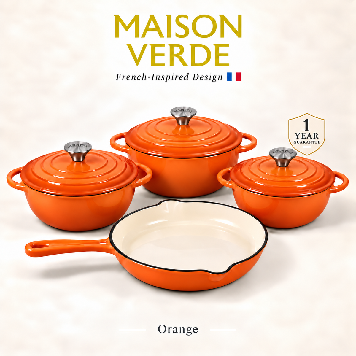 Maison Verde Enamelled Cast Iron Cookware Set – Orange