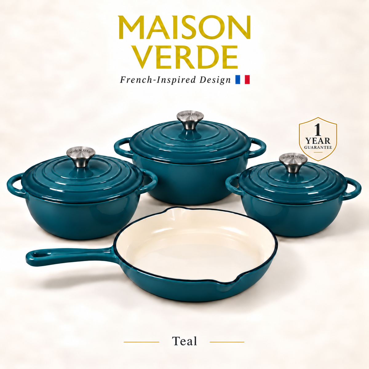 Maison Verde Enamelled Cast Iron Cookware Set – Teal