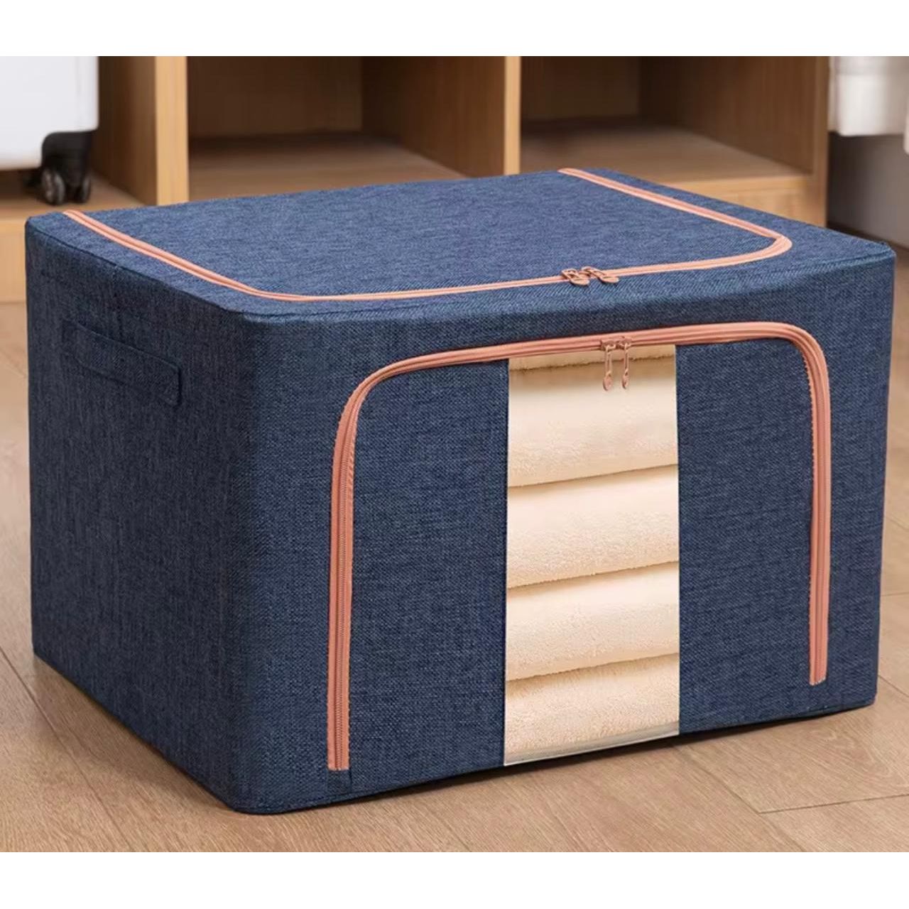 66L Foldable Fabric Storage Box - Dark Blue