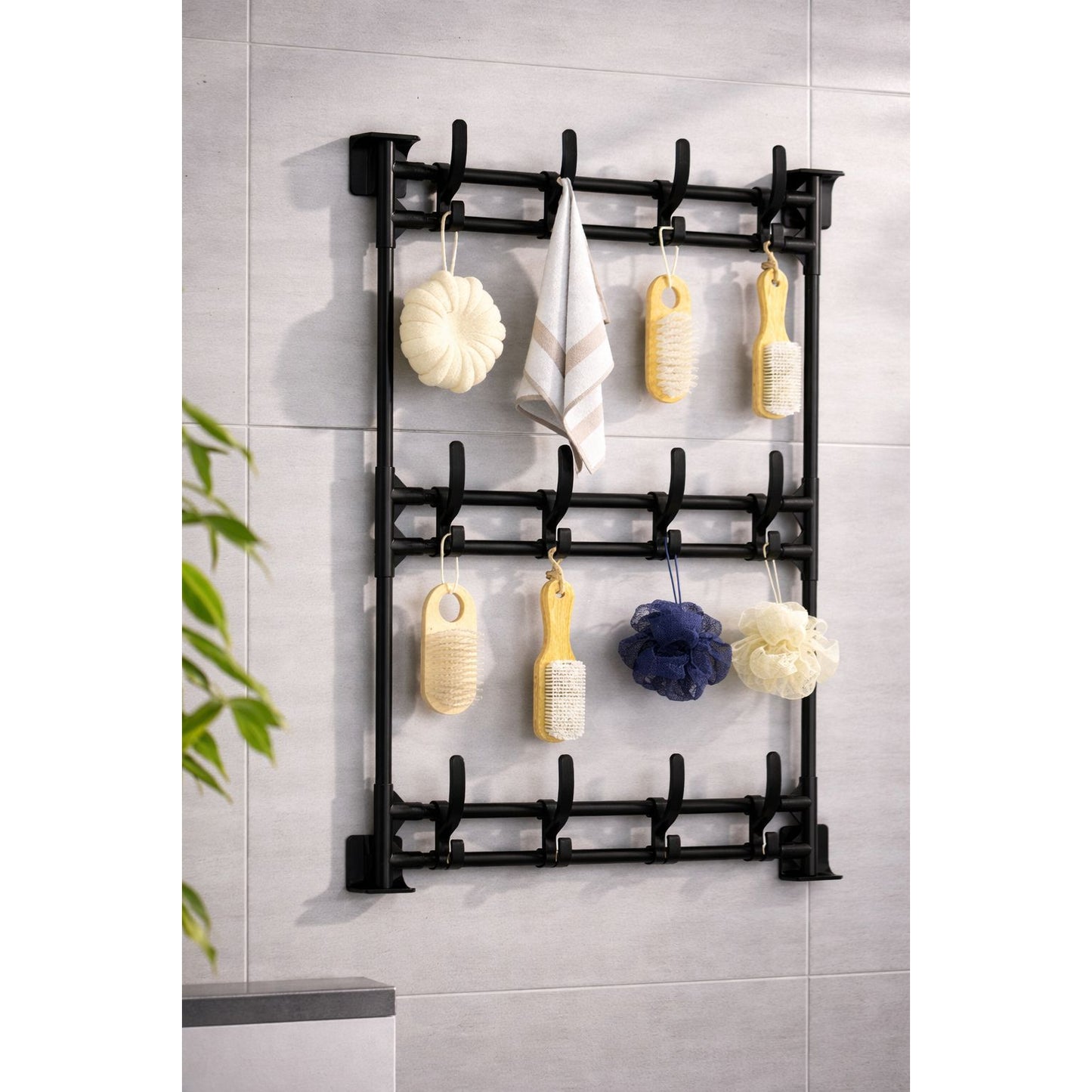 Wall Adhesive Storage Rack with Hooks