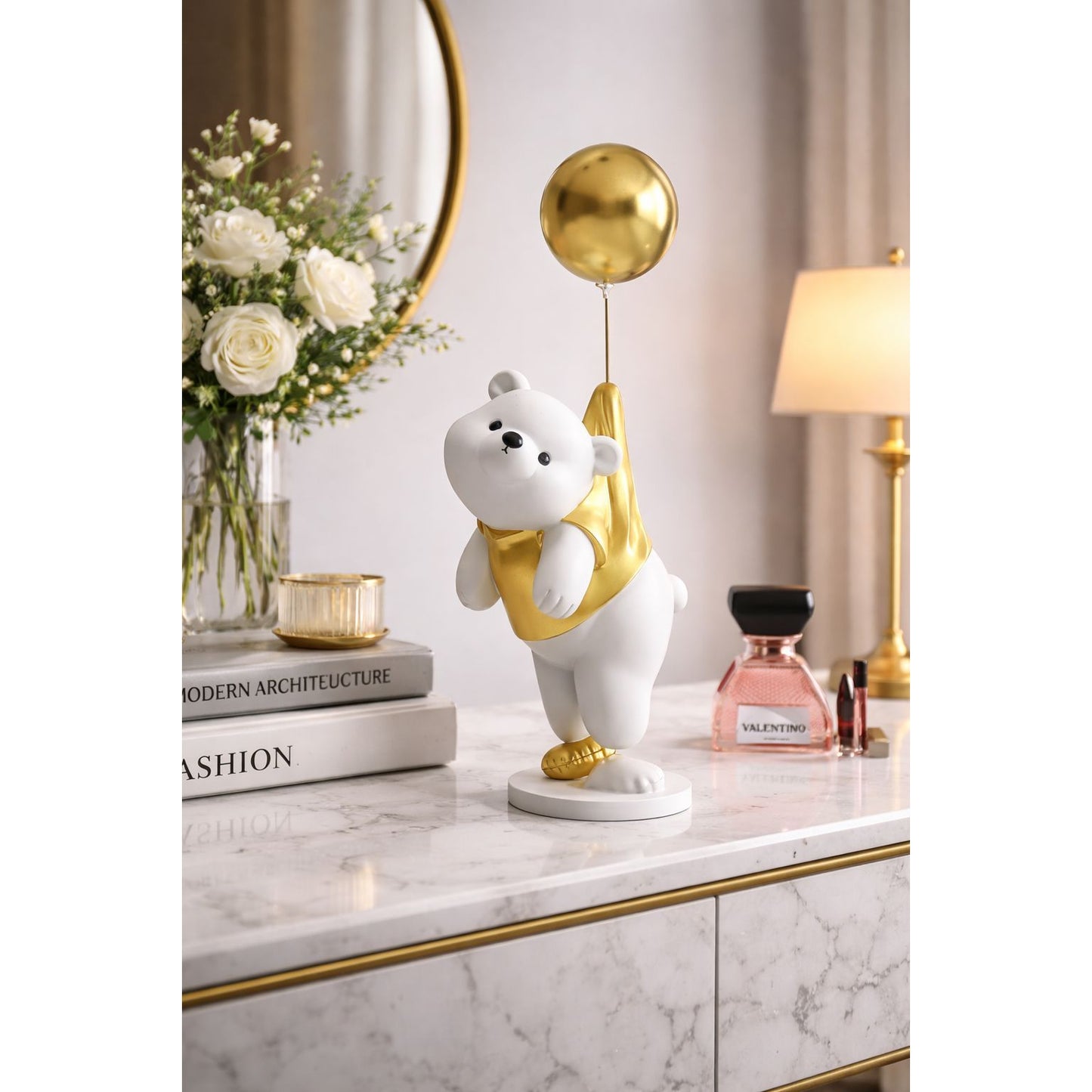 Decorative Bear Figure with Gold Balloon
