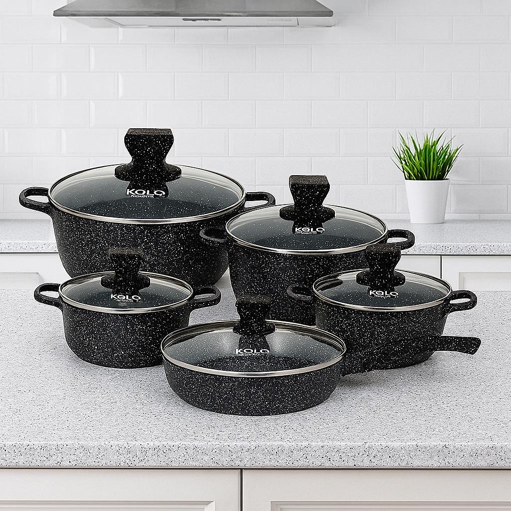 Premium Non-Stick Granite Cookware Set - 10pcs BLACK