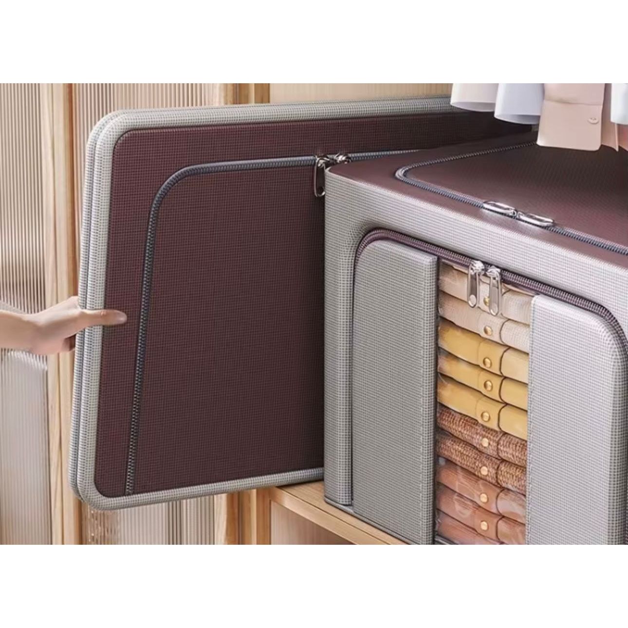 66L Foldable Fabric Storage Box with Zipper & Handles
