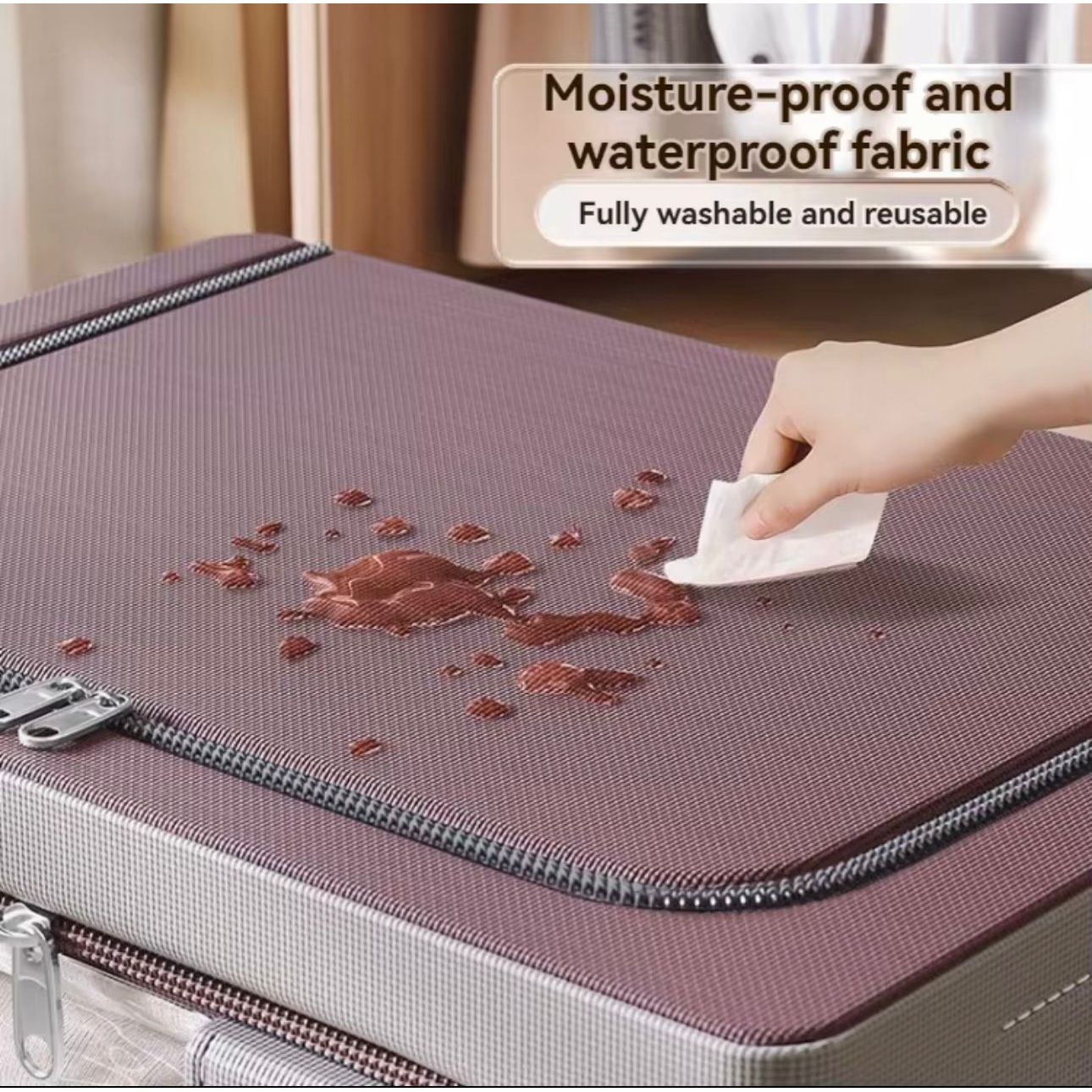66L Foldable Fabric Storage Box with Zipper & Handles