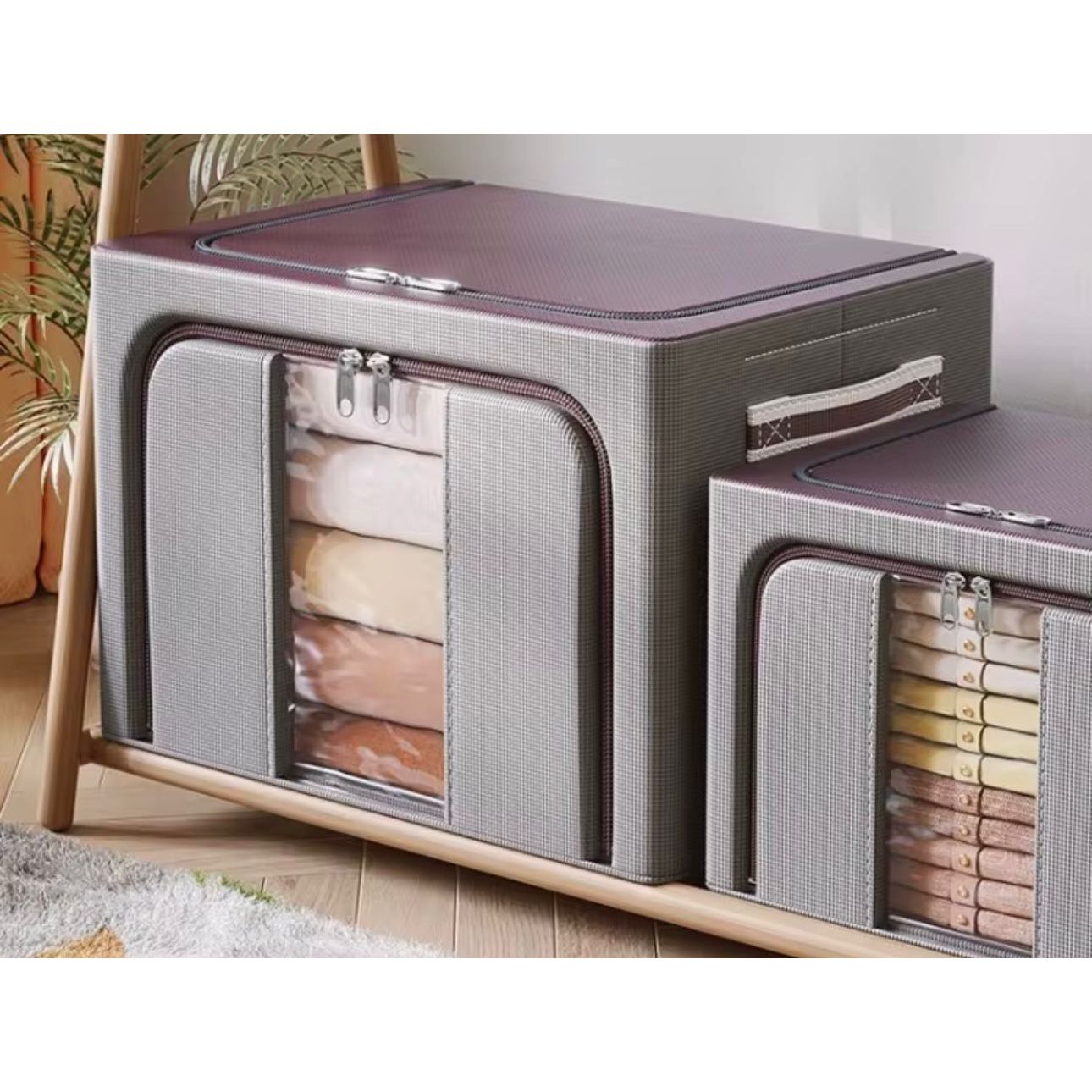 66L Foldable Fabric Storage Box with Zipper & Handles