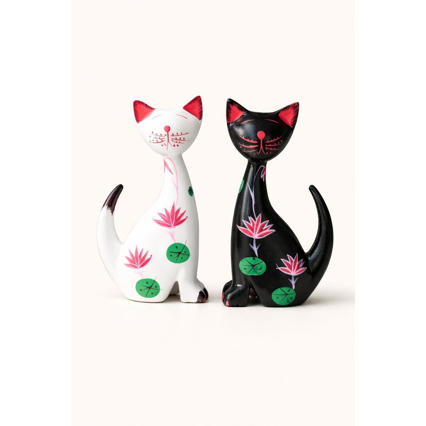 Decorative Hand Painted Cat Figures - Set of 2