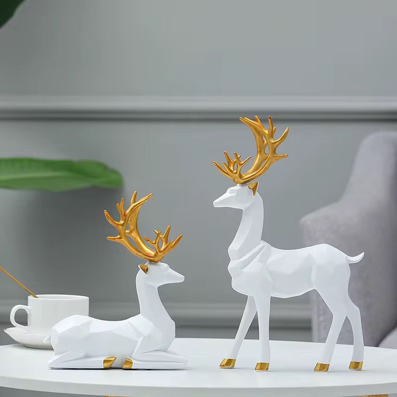 Luxury White & Gold Deer Figurine Set of 2