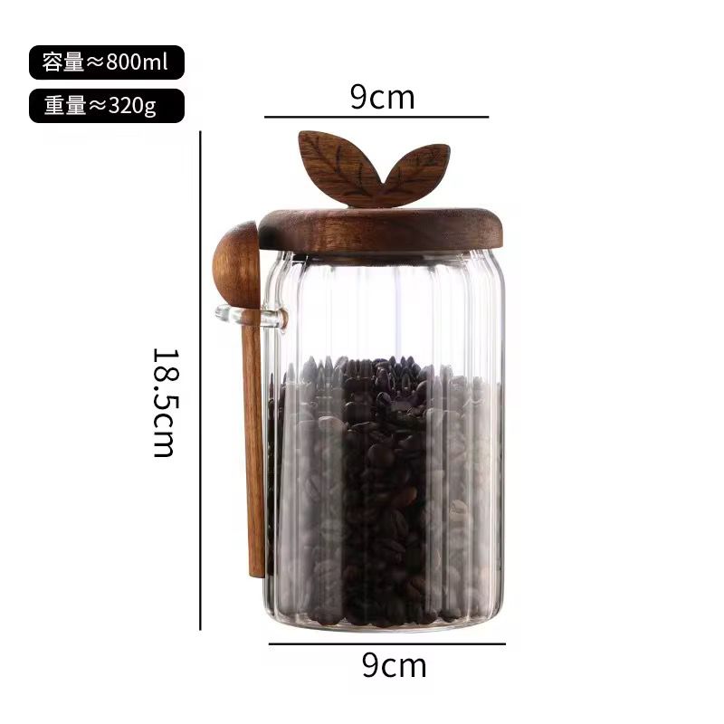 Glass Storage Jar with Wooden Lid & Scoop - 1000ml
