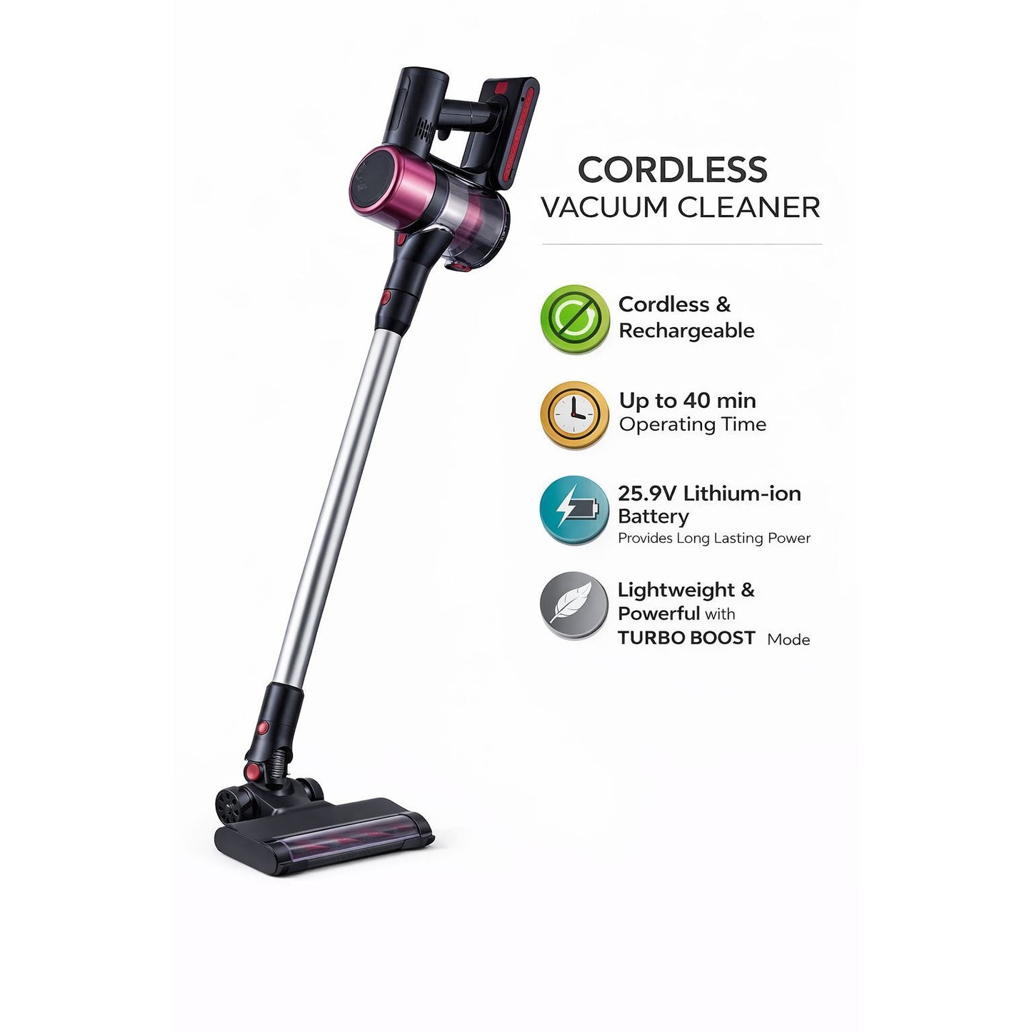 Cordless Stick Vacuum Cleaner with 25.9V Lithium Battery