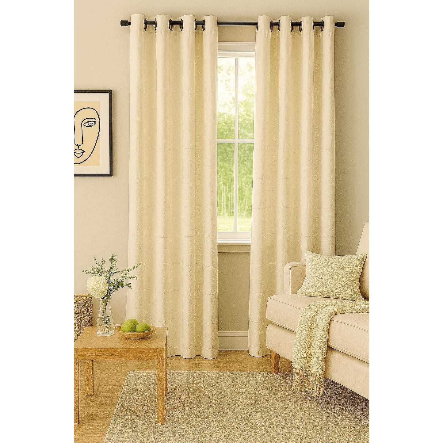 Beige Curtain with Thin Horizontal lines - 140x265cm