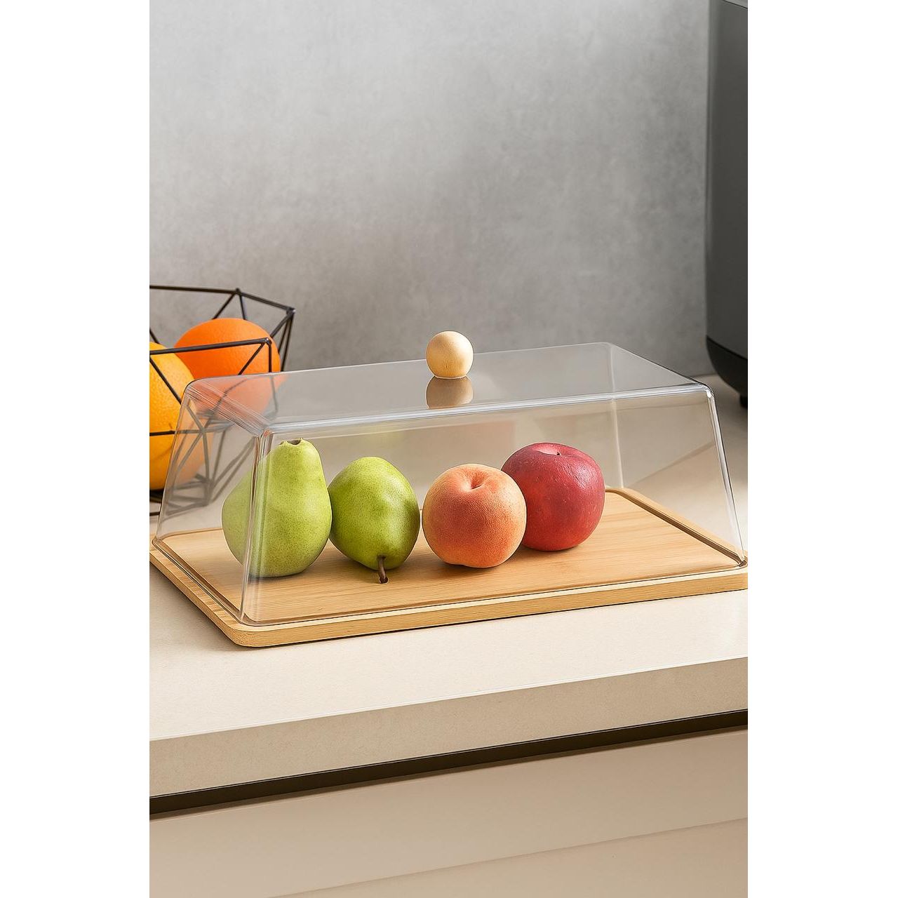 Rectangle Acrylic Cake Cover with Wooden Base - 41cm