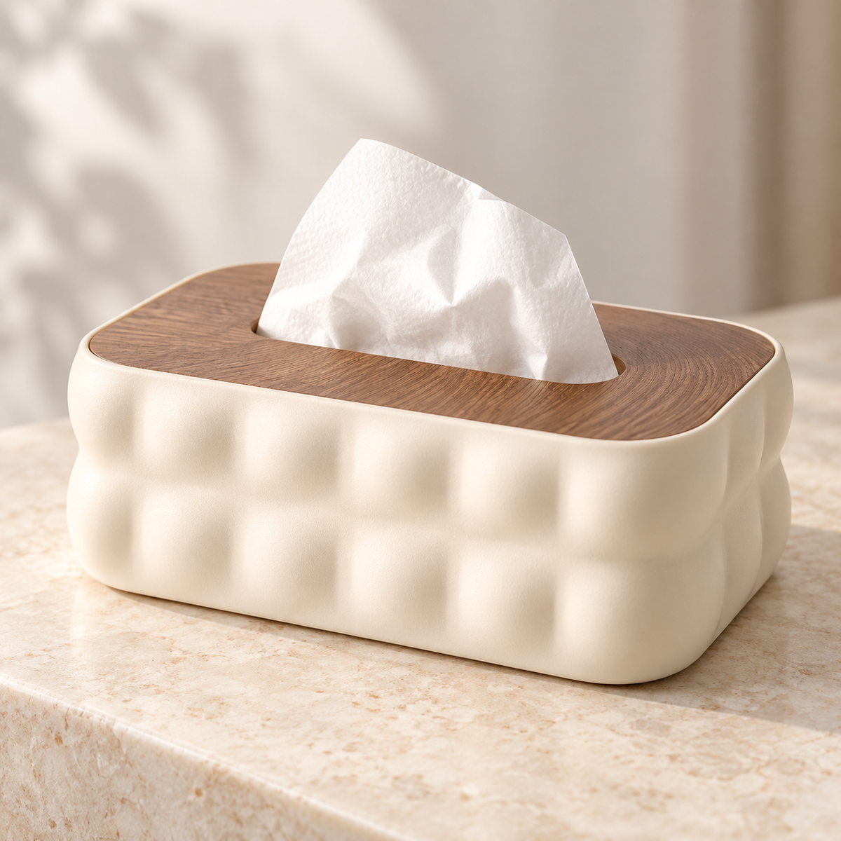 Textured Tissue Box with Wood-Look Lid