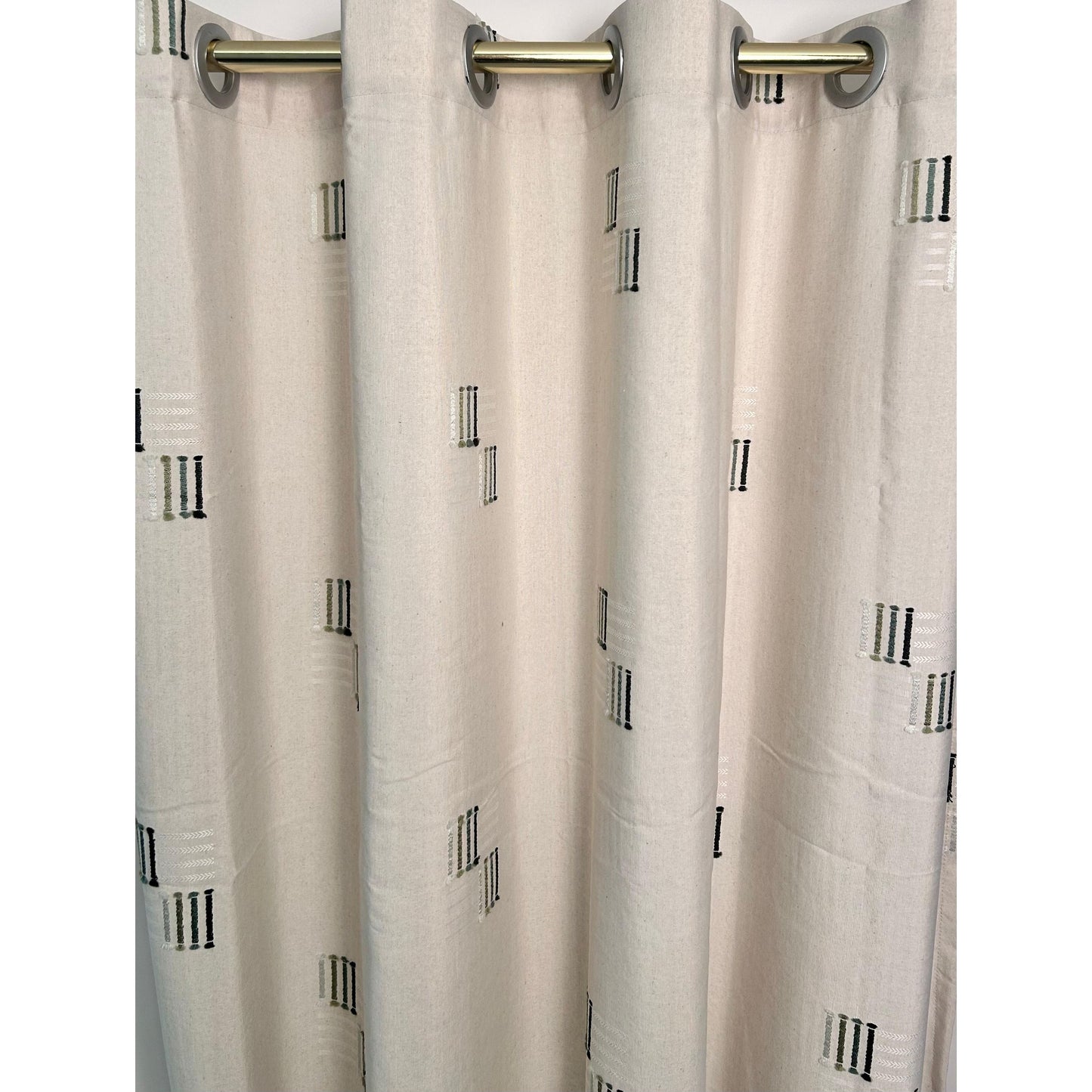 Beige Curtain with Green Lines Design - 140x265cm