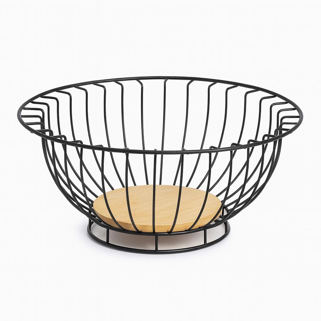Metal Fruit Basket with Wooden Base