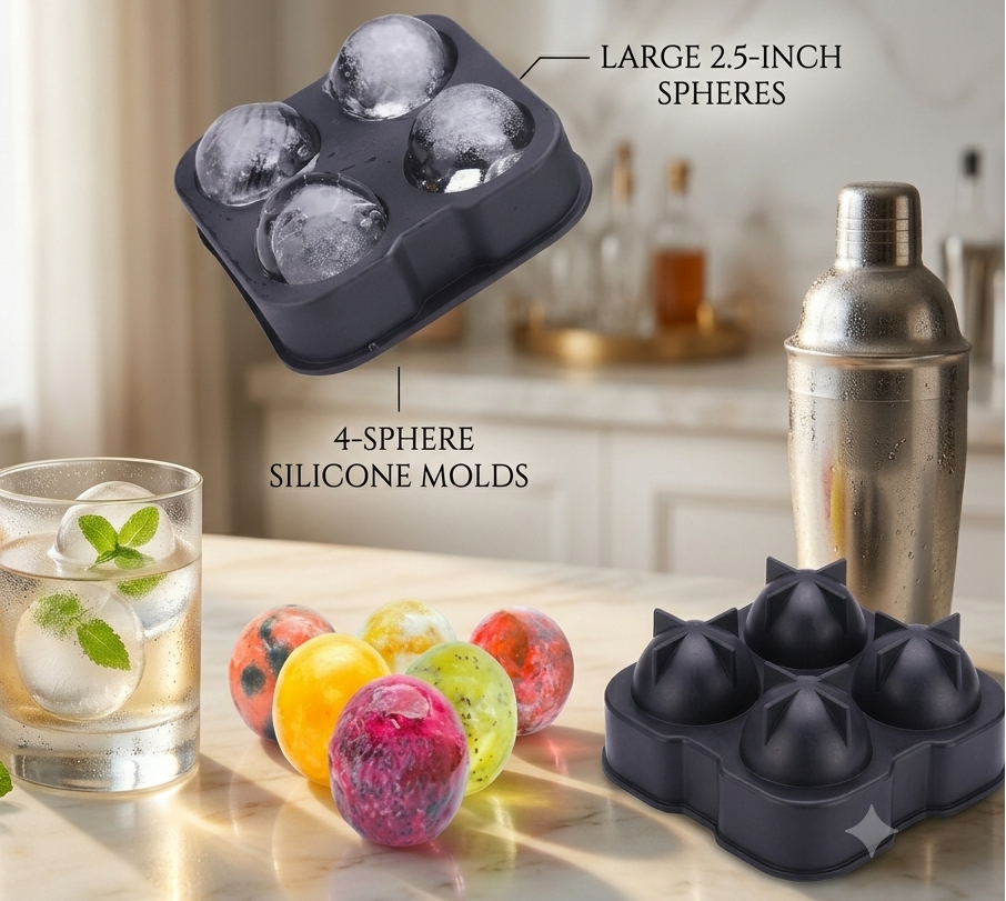 4-Cavity Large Round Ice Cube Silicone Mold