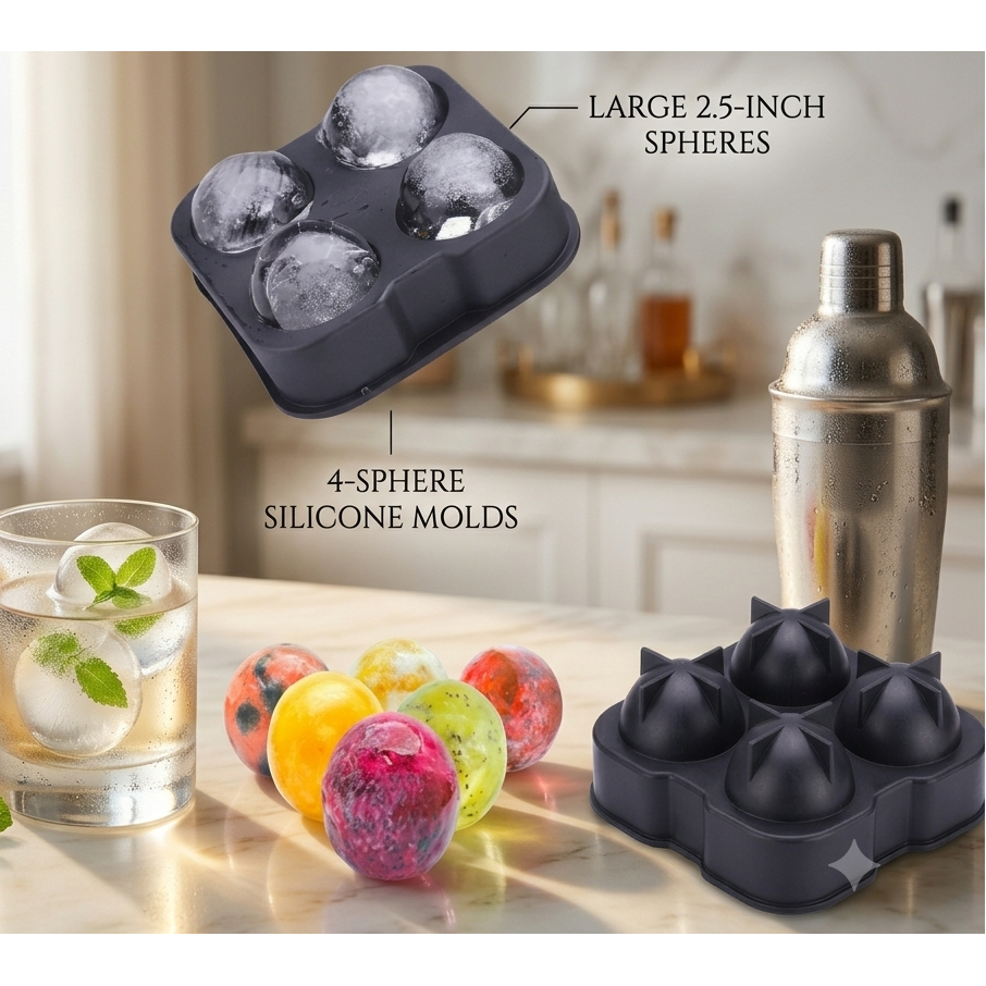 4-Cavity Large Round Ice Cube Silicone Mold