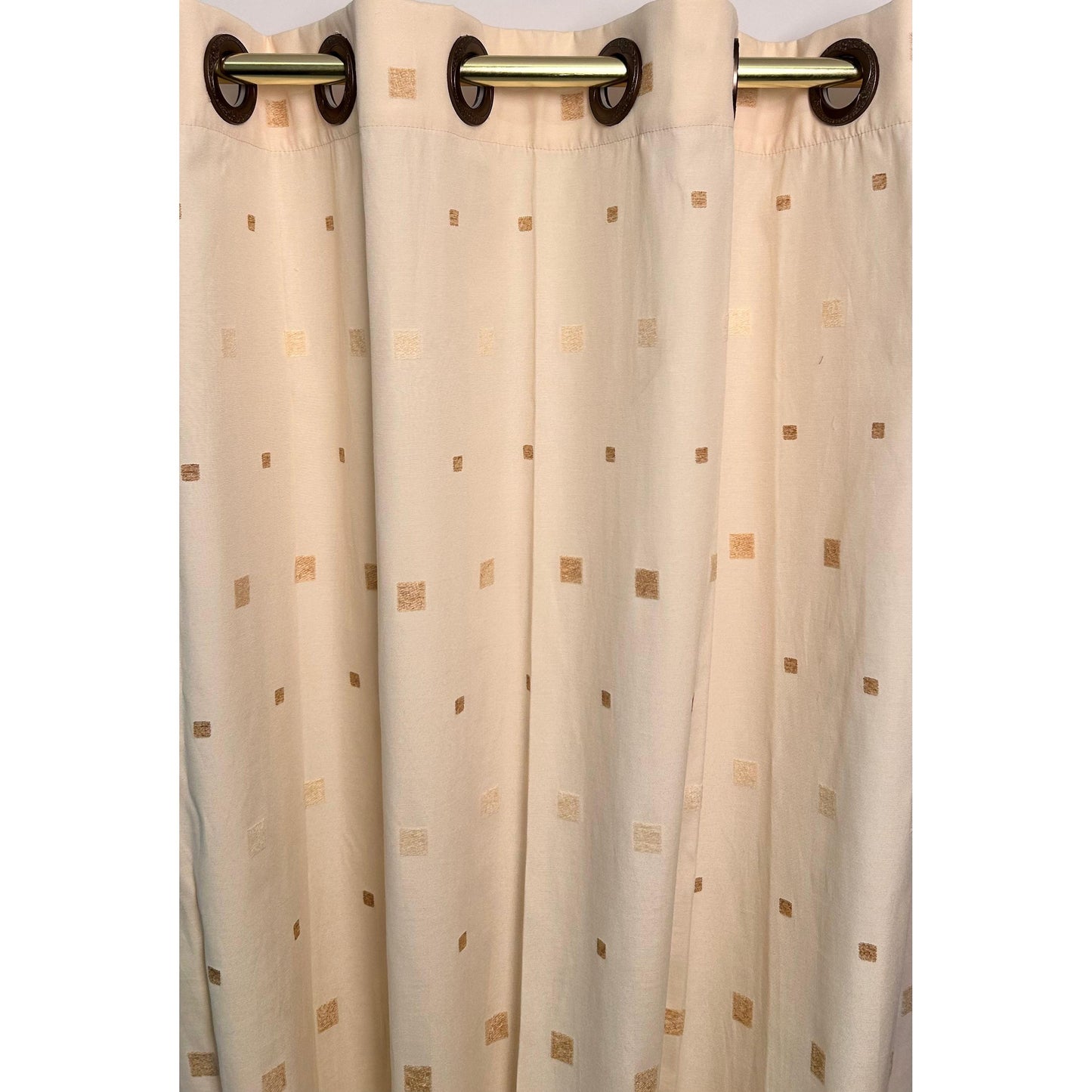 Light Beige Curtain with Squares Design - 140x265cm
