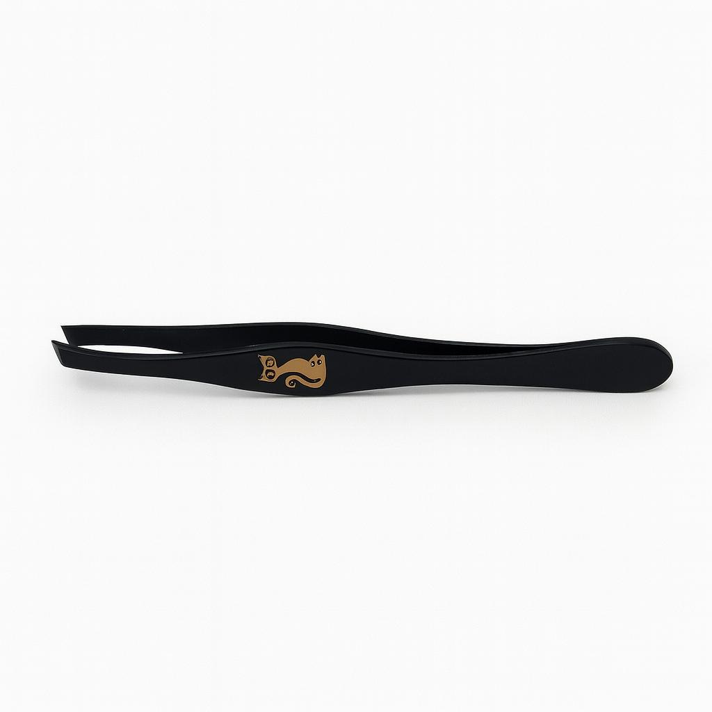 Precision Eyebrow Tweezers – Black with Gold Cat Design