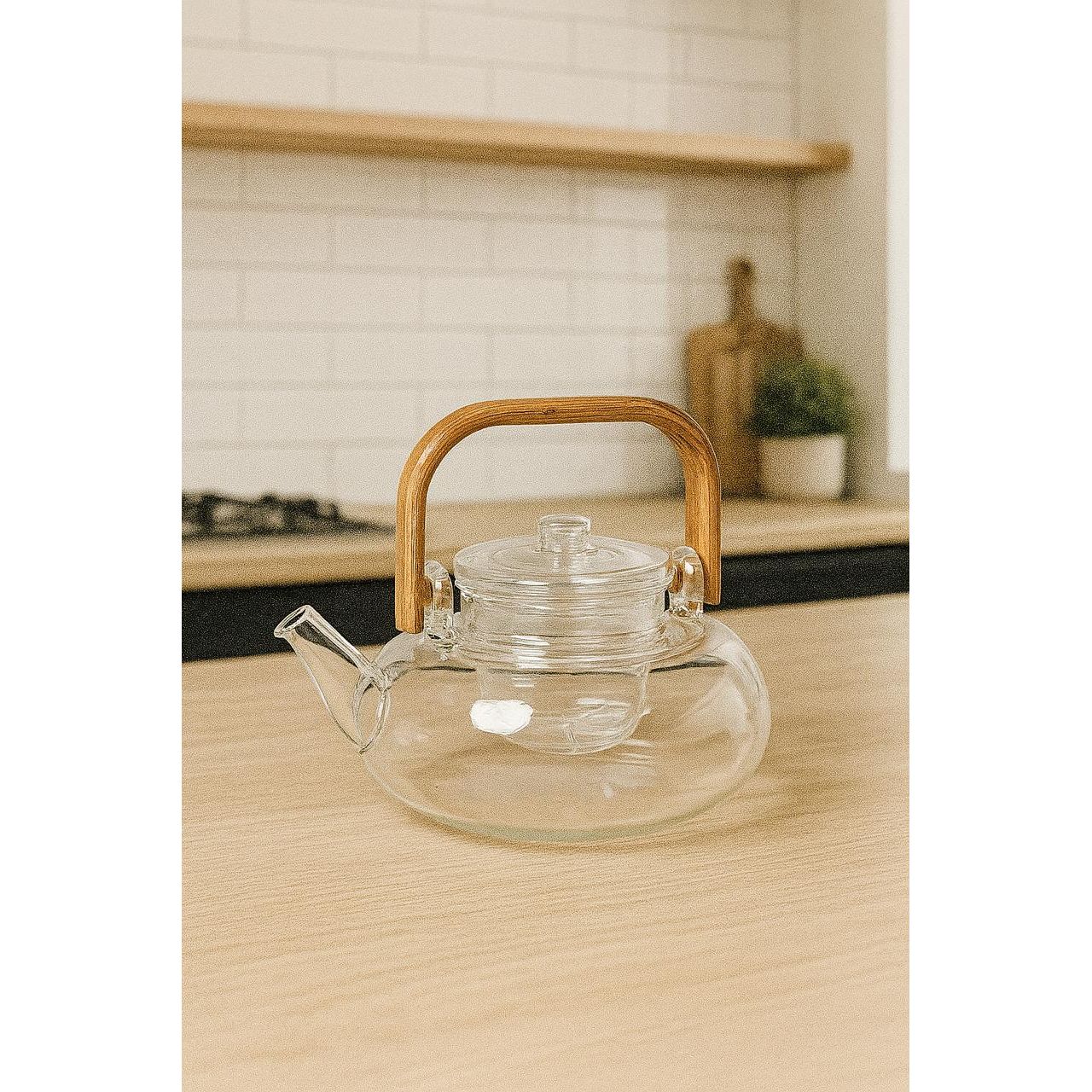 Glass Teapot with Wooden Handle - Elegant & Heat - Resistant