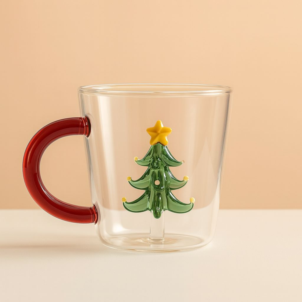 ✨ Christmas Tree Double-Wall Glass Cup – 350ml