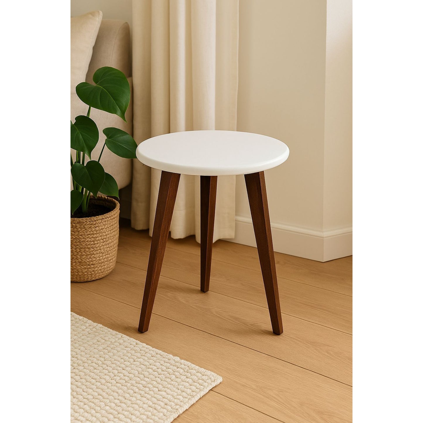 Wooden Side Table - White top & brown legs