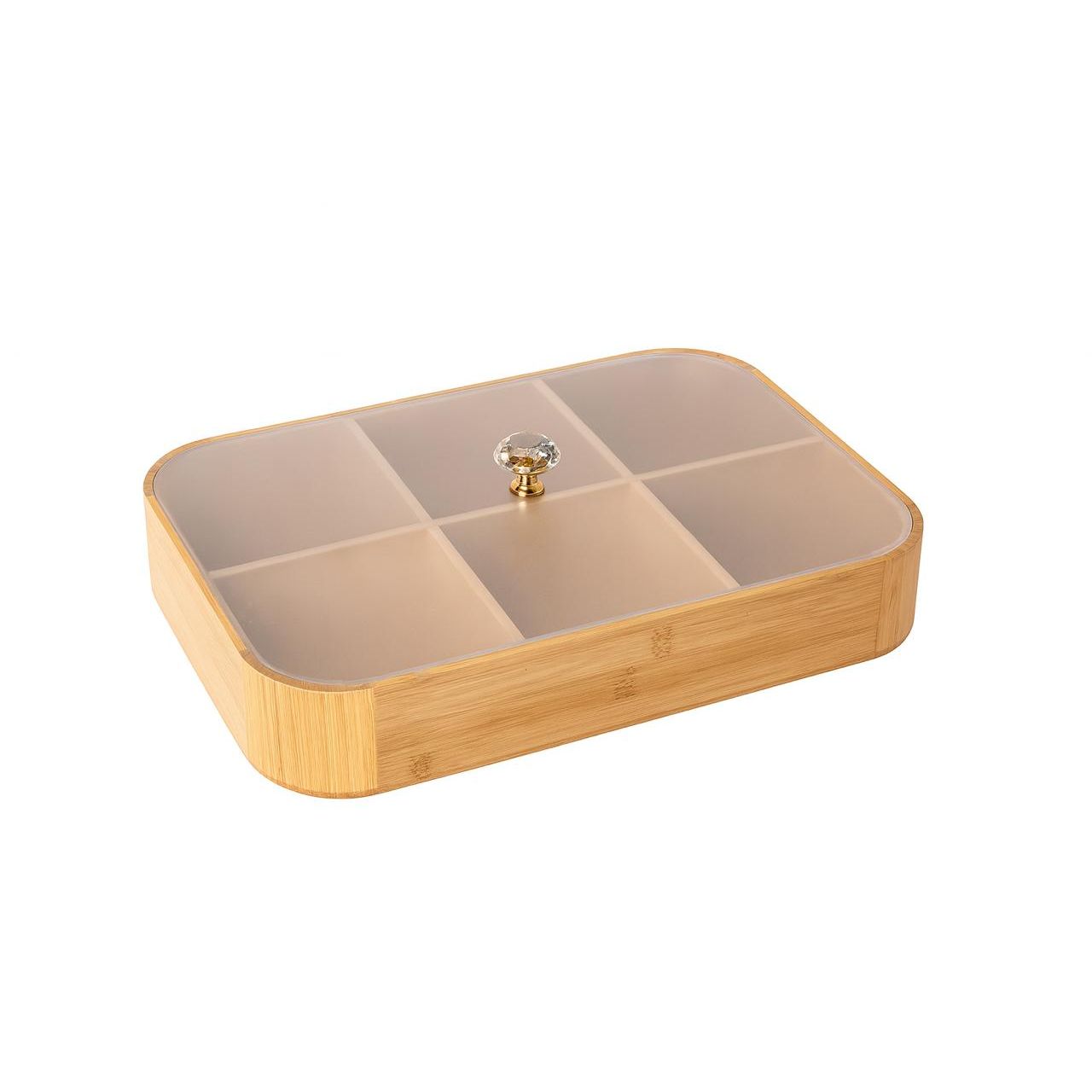 Wooden Serving Tray with Transparent Cover & 6 Compartments 37x27cm