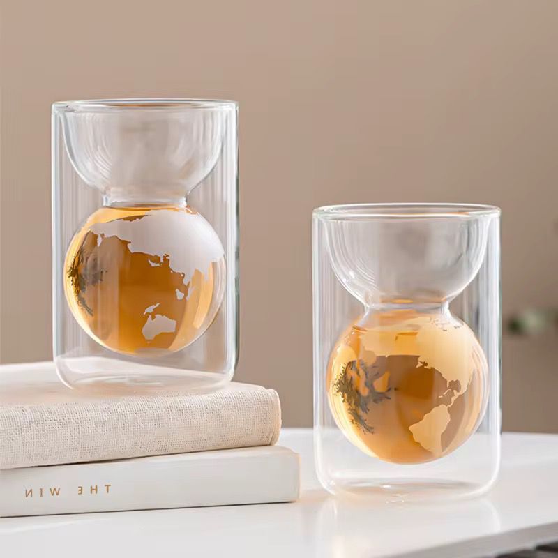 Globe Design Double Wall Glass Cup - Gold 200ml