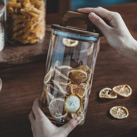 Glass Storage with Dark Wood Handle Lid - 1000ml