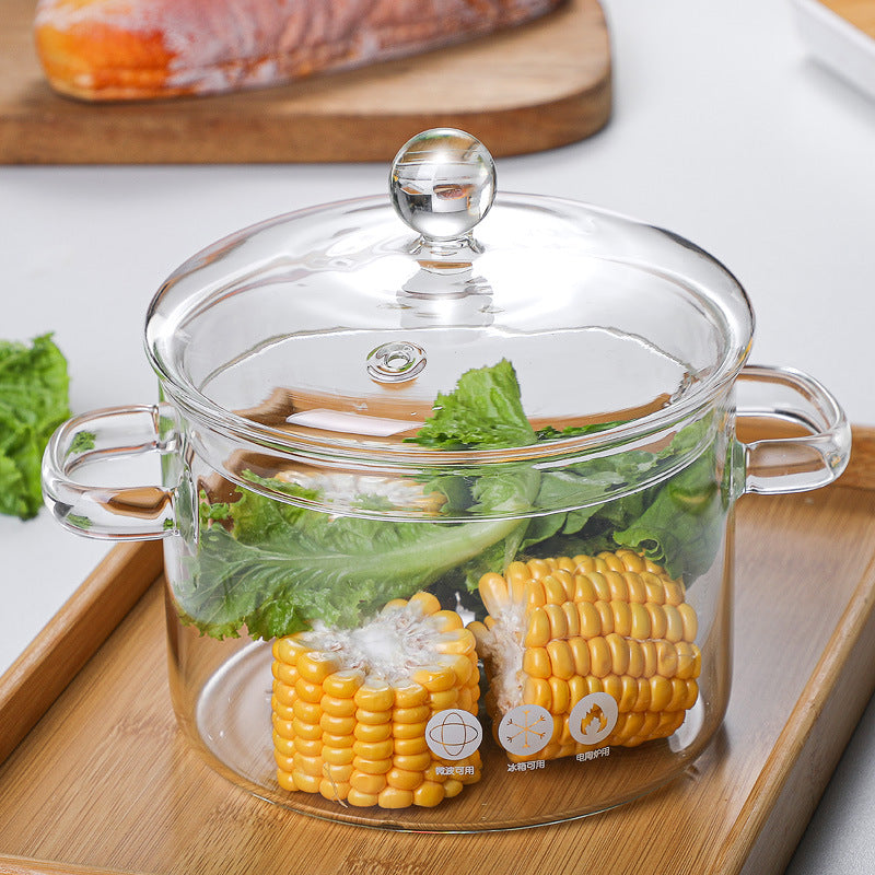 Heat-Resistant Glass Cooking Pot with Lid - 1350ml