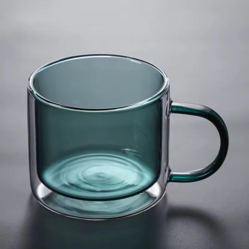 250ml Double-Wall Insulated Glass Cup - Dark Green