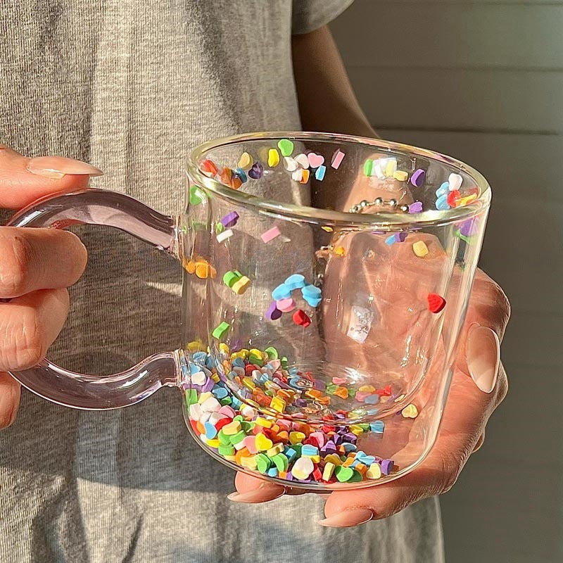 Double wall Glass Mug With Sprinkles - 190ml