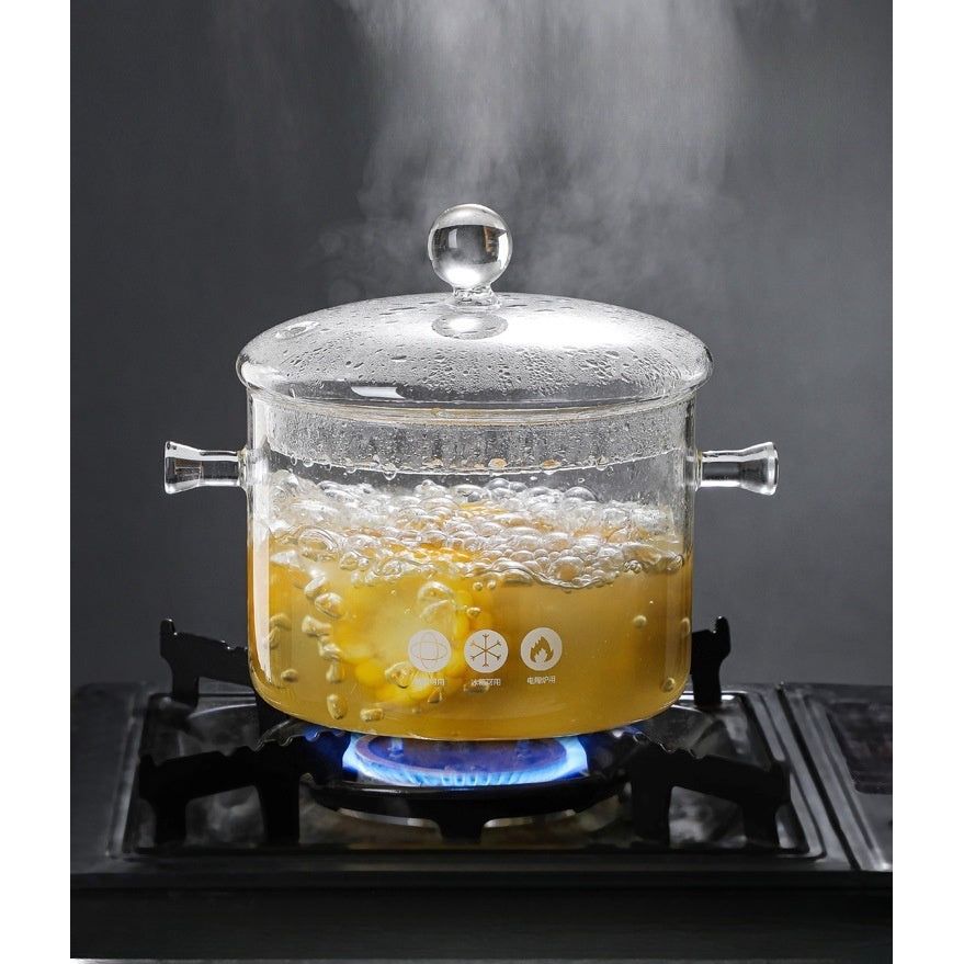 Heat-Resistant Glass Cooking Pot with Lid - 1350ml