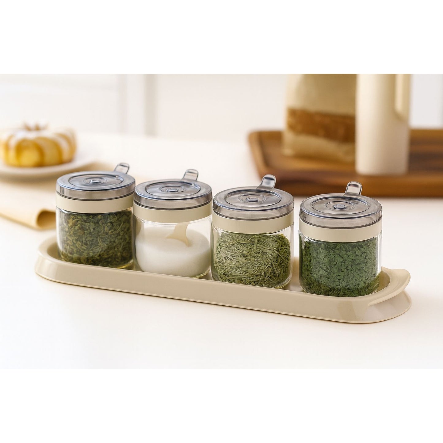 4-Jar Condiment Dispenser Set with Tray