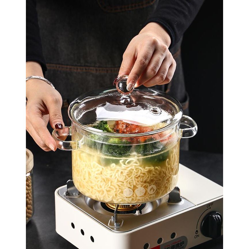 Heat-Resistant Glass Cooking Pot with Lid - 1350ml