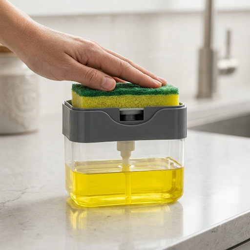 Dish Soap Dispenser with Press Pump & Sponge