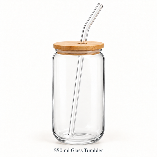 550ml Glass Tumbler with Bamboo Lid & Glass Straw