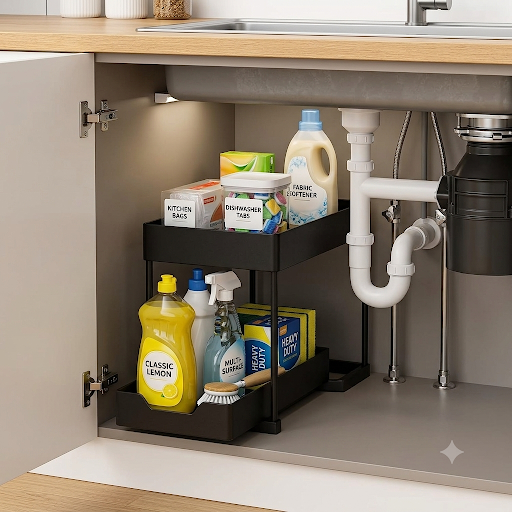 2-Tier Kitchen Counter Organizer Rack - Black Metal Storage Shelf