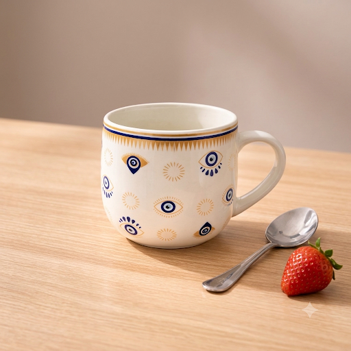 Ceramic Mug with Evil Eye Pattern - 400ml