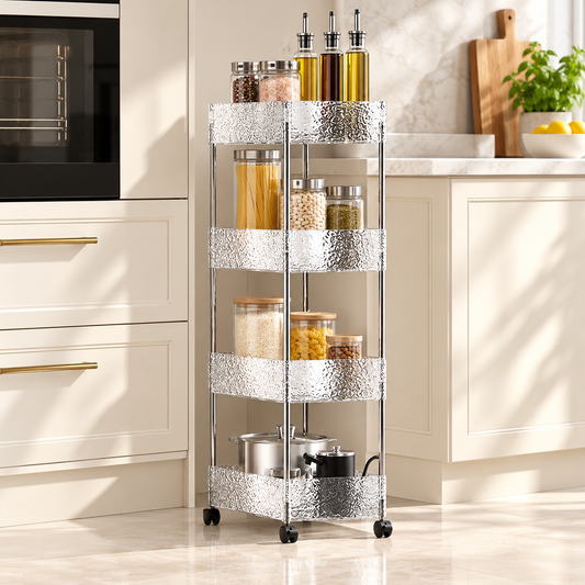 Silver 4-Tier Rolling Storage Trolley