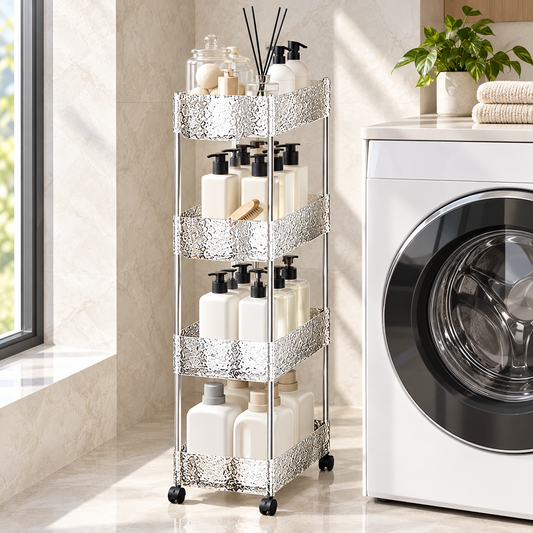 Silver 4-Tier Rolling Storage Trolley