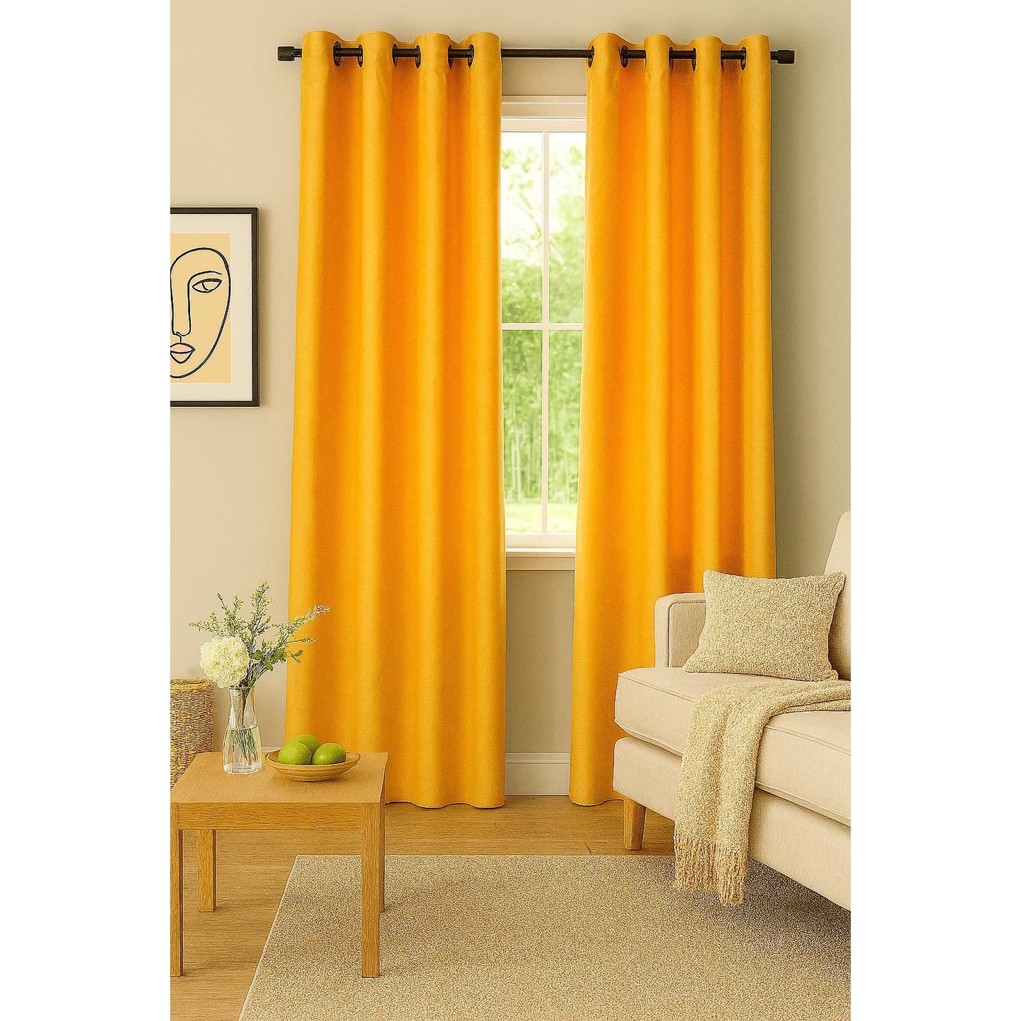 Light Beige x Orange Curtain - 140x265cm