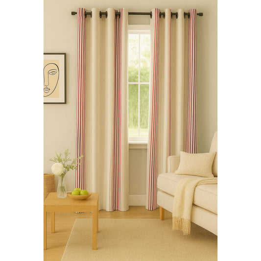Beige Curtain with Red Stripes - 140x265cm