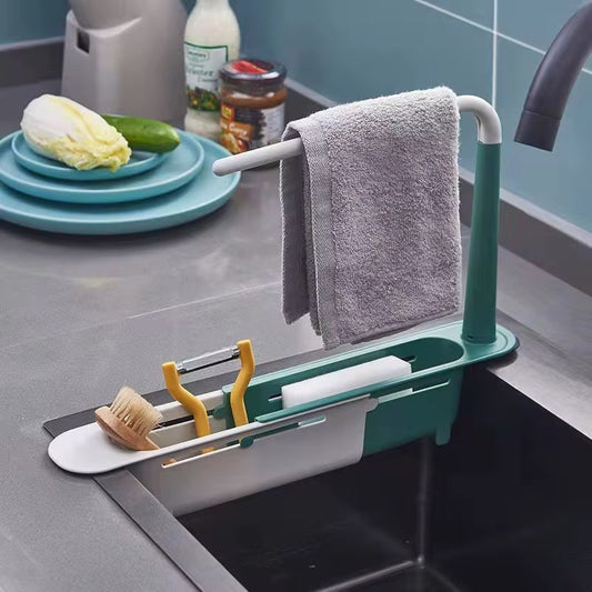 Sponge Holder & Towel Rack - Kitchen Sink Organizer
